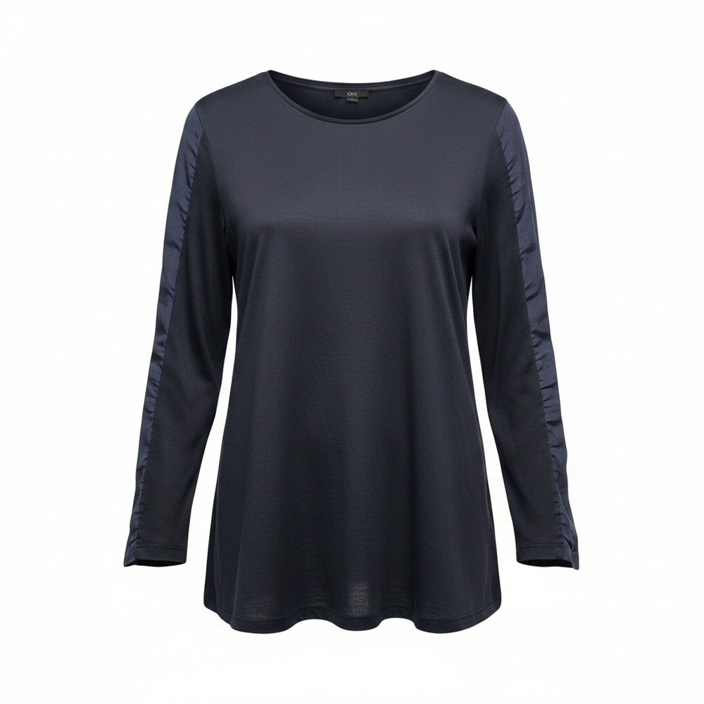 COS Mixed Media Silk Sleeve Top Womens M Navy Blue Excellent Cotton Blouse
